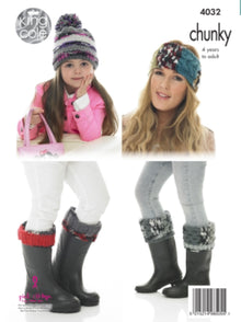 4032 King Cole Scarf, Hat, Headband and Welly Toppers in Big Value Chunky Knitting Pattern