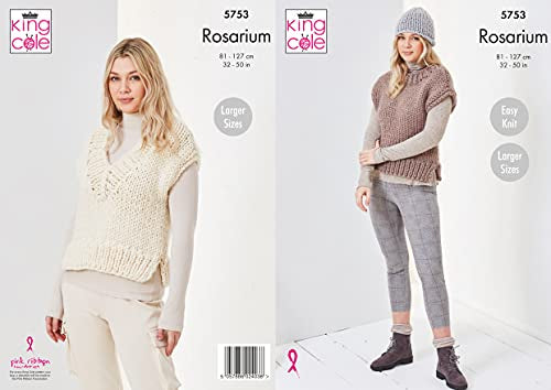 5753 King Cole Ladies Mega Super Chunky Tank & Hat Knitting Pattern