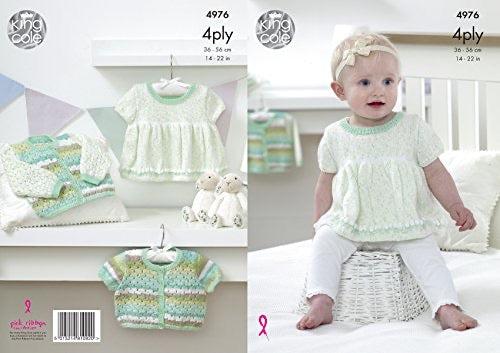 4976 King Cole Baby Dress & Cardigan 4ply Knitting Pattern