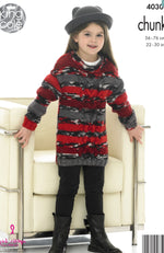 4030 King Cole Girls Sweater Dresses in Big Value Chunky Knitting Pattern