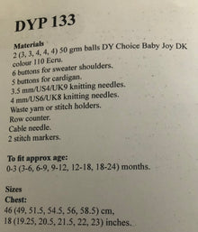 DYP133 Baby Junper Double Knitting Pattern