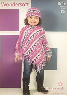 8749 Stylecraft Children’s Poncho & Hat Double Knitting Pattern