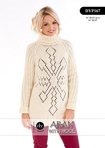 DYP167 Ladies Aran Knitting  Pattern with Roll Neck size 30” bust up to 44”