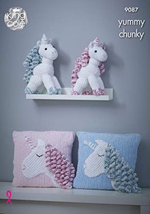 9087 King Cole Chunky Unicorn and Cushion Knitting Pattern