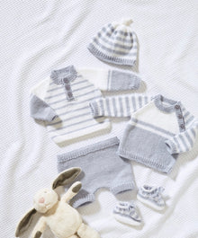 5981 King Cole Sweaters, Pants, Hat and Bootees knitted in King Cole 4Ply Knitting Pattern