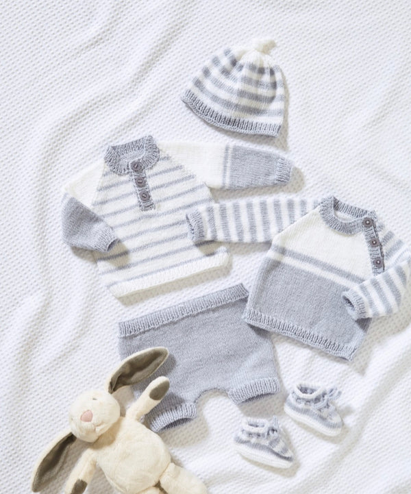 5981 King Cole Sweaters, Pants, Hat and Bootees knitted in King Cole 4Ply Knitting Pattern