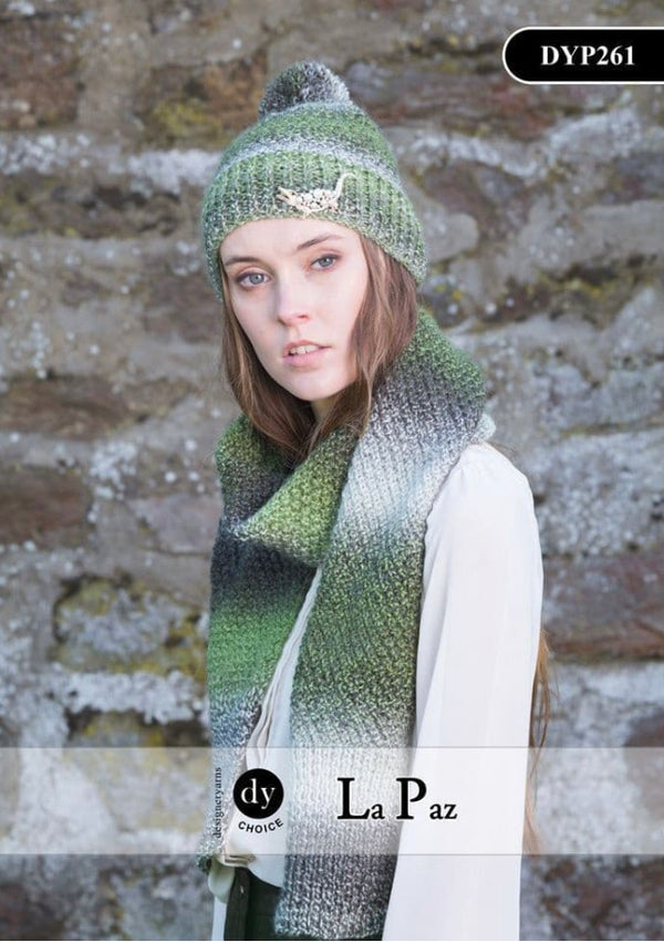 DYP261 - DESIGNER YARNS LA PAZ ARAN HAT & SCARF KNITTING PATTERN - ONE SIZE