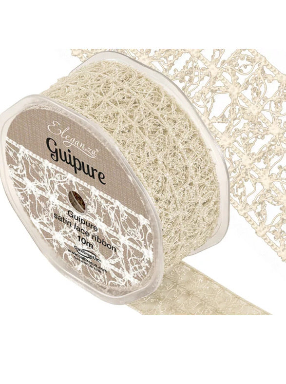 Eleganza Guipure Satin Lace Ribbon Reel 38mm x 10m