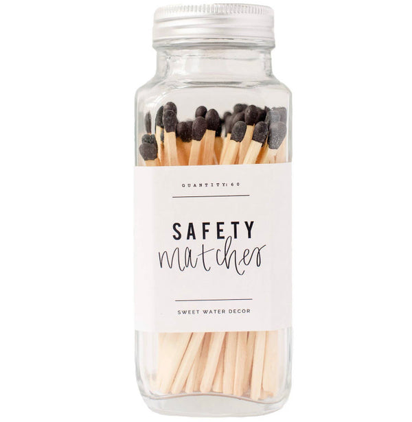 Black Tip Safety Matches in Glass Jar by Sweet Water Decor