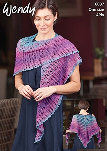 6087 Wendy Lace  Shawl  4ply Knitting Pattern