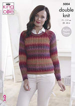 5004 king Cole Riot Ladies Double Knitting V-Neck & Crew Neck Jumper Knitting Pattern