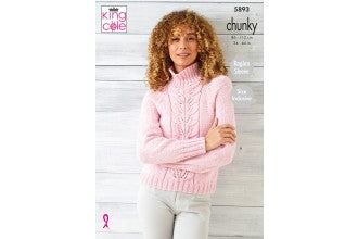 5893 King Cole Ladies Sweater and Cardigan in Wildwood Chunky Knitting Pattern