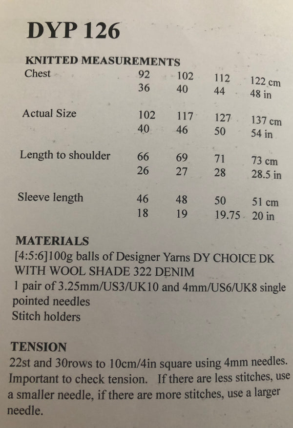 DYP126 Men’s Cardigan Double Knitting Pattern
