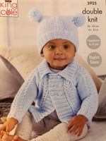 5925 King Cole Babies Collared Coat, Round Neck Coat & Hat Knitting Pattern Knitted in King Cole Comfort DK