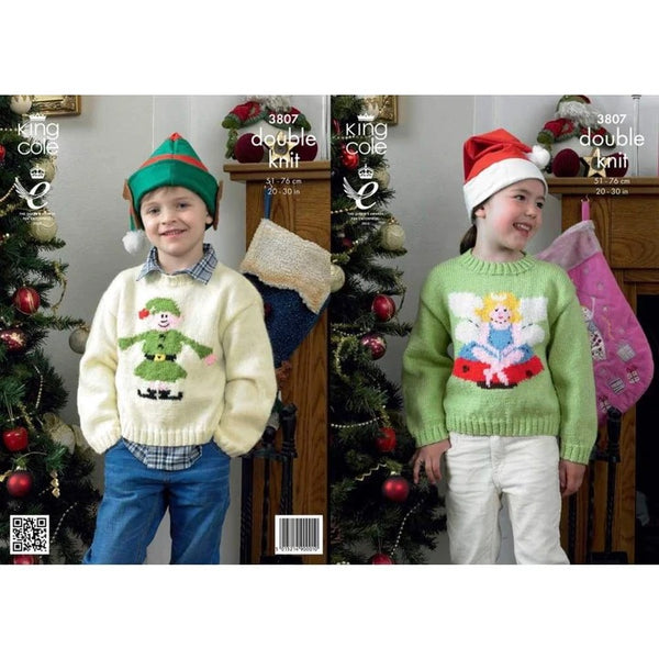 3807 king Cole Children’s Angel and Elf Christmas Jumper DK/8Ply Knitting Pattern