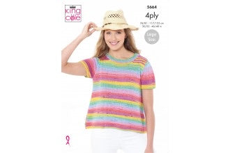 5664 King Cole 4ply Ladies Short Sleeved Top Knitting Pattern