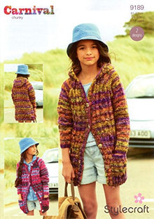 9189 Stylecraft Carnival Chunky Children’s Hooded Cardigan Knitting Pattern