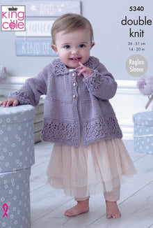 5340 king Cole Baby Finesse Cotton Matinee Jacket, Hat, Shoes & Blanket Double Knitting Pattern