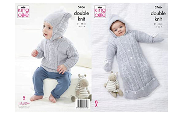 5766 King Cole Sleeping Bag, Sweater, Hat & Mittens in Baby Safe DK Knitting Pattern