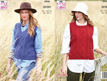 5958 King Cole Womens Round and V Neck Tank Tops in Wool Aran Knitting Pattern