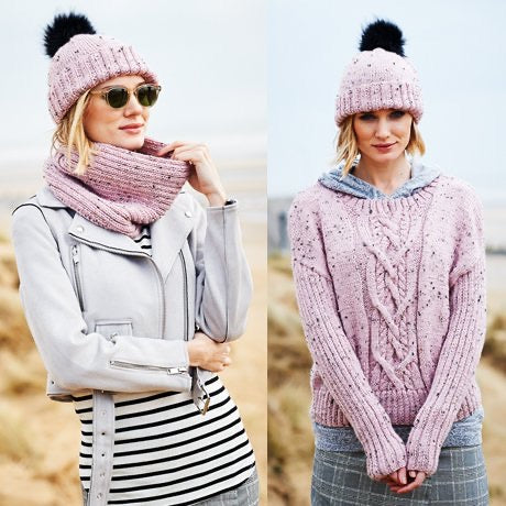 9555 Stylecraft Ladies Aran Jumper, Snood & Hat Knitting Pattern | Love ...