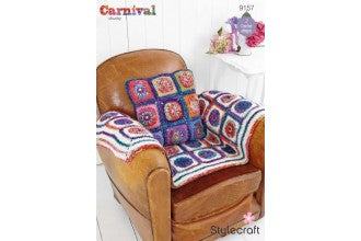 9157 Stylecraft Carnival Chunky Crochet Throw & Cushion Pattern