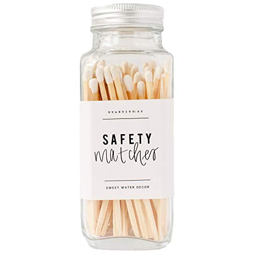 White Small Safety Matches - Glass  Jar (contains 60 matches) luxury matches, coloured matches, candle matches