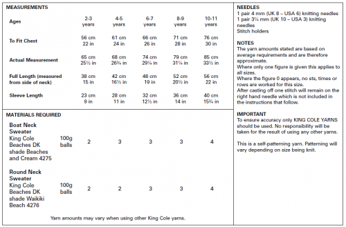 5425 King Cole Children’s Sweaters Knitted in Beaches Double Knitting Pattern
