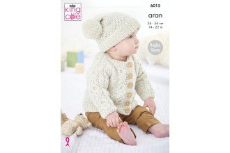 6015 King Cole Babies Aran Cardigans & Hat Knitting Pattern