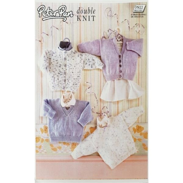 P812 Peter Pan Baby Sweaters and Cardigans Double Knitting Pattern