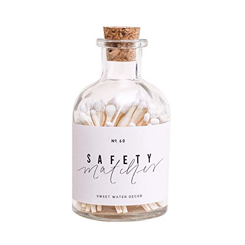 White Small Safety Matches - Glass  Jar (contains 60 matches) luxury matches, coloured matches, candle matches