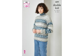 5899 King Cole Cardigan, Sweater, Scarf and Hat in Fjord DK Knitting Pattern