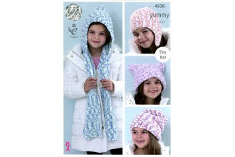 4538 King Cole Children’s Yummy Chunky Hat and Scarf Knitting Pattern