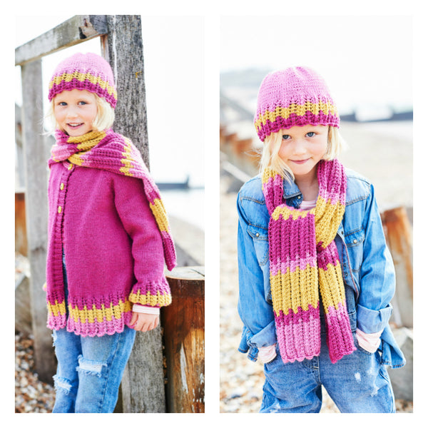 9706 Stylecraft Children’s Cardigan, Scarf & Hat Double Knitting Pattern