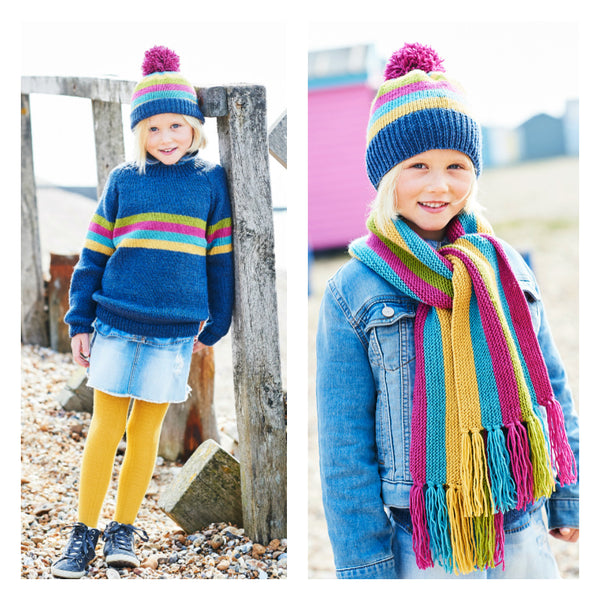 9705 Stylecraft Children’s Jumper, Scarf & Hat Double Knitting Pattern