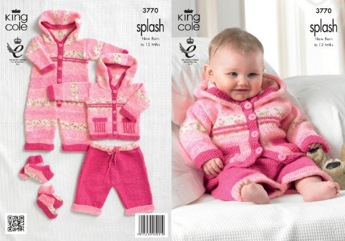 3770 king Cole Splash Baby Cardigan, All-in-one & Socks Double Knitting Pattern