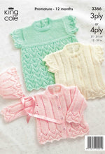 3366 King Cole Baby Jacket, Coat, Bonnet and Hat in Comfort 3 Ply or 4 Ply Knitting Pattern