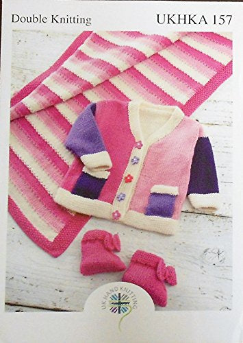 UKHKA 157 KNITTING PATTERN JACKET, PRAM RUG AND BOOTEES Double Knitting Pattern