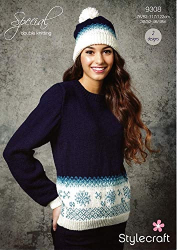 9308 Stylecraft Ladies Snowflake Sweater and Hat Double Knitting Pattern