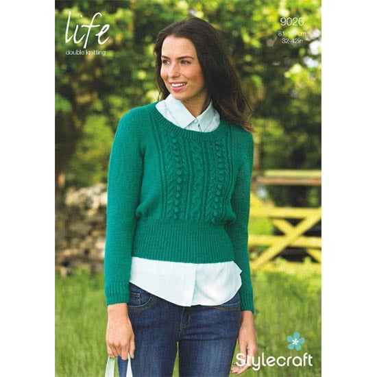 9026 Stylecraft Ladies Aran Sweater Knitting Pattern