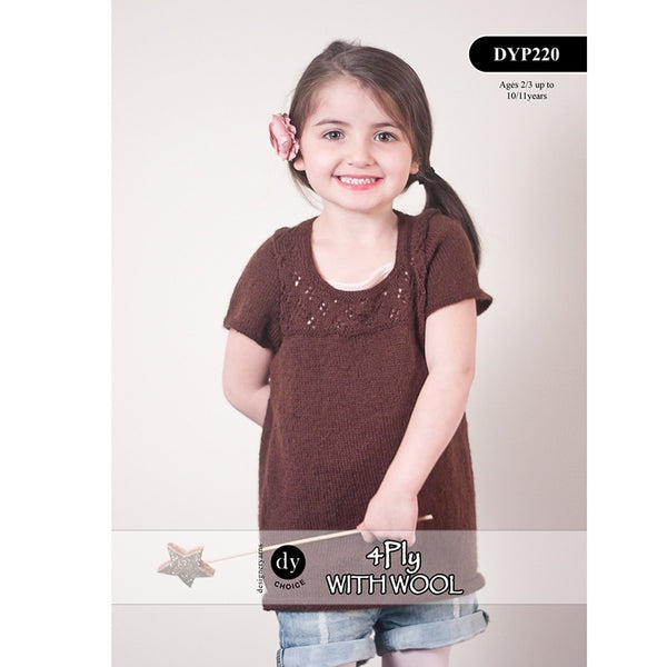 DYP220 Girls Short Sleeve Jumper Dress 4Ply Knitting Pattern