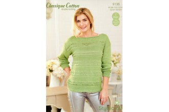 9136 Stylecraft Ladies Classique Cotton Double Knitting short & Long Sleeve  Jumper knitting Pattern