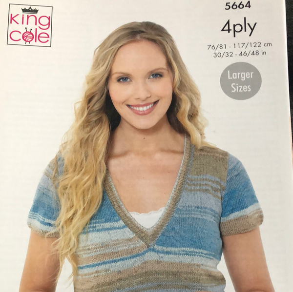 5664 King Cole 4ply Ladies Short Sleeved Top Knitting Pattern