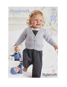 9480 Stylecraft Babies DK Lace Design Cardigan & Hat Knitting Pattern