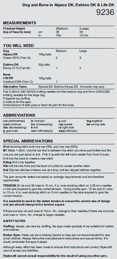 9236 Stylecraft Toy Dog and Bone Double Knitting Pattern