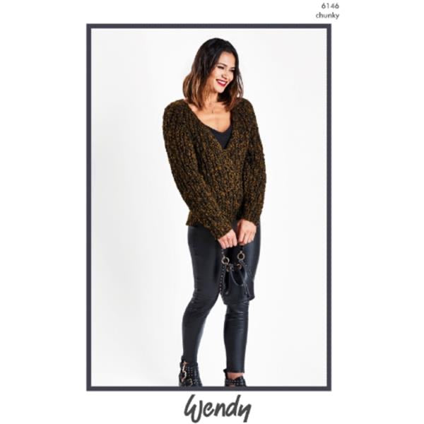 6146 Wendy Ladies V-Neck Sweater Chunky Knitting Pattern